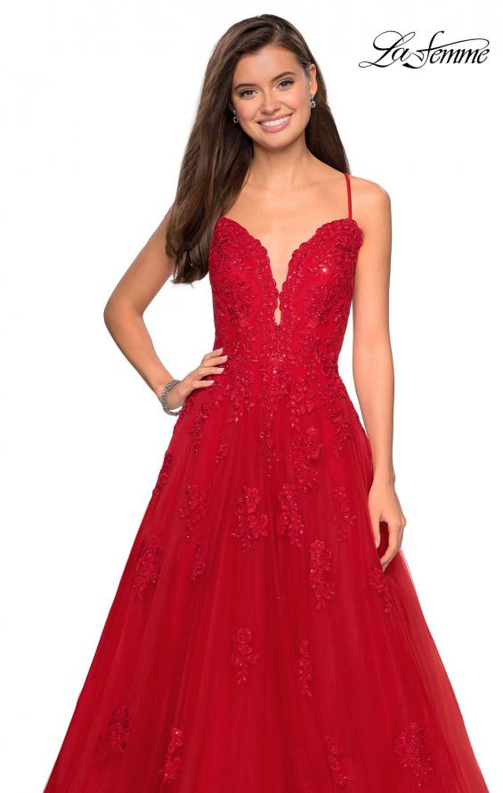 Picture of: Classic Prom Ball Gown with Lace Applique Details in Red, Style: 27463, Detail Picture 7