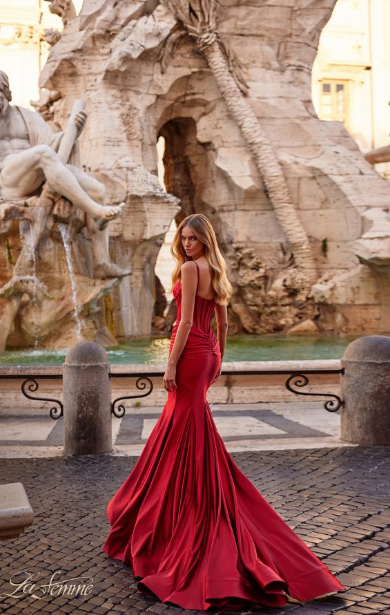 Picture of: Satin Mermaid Prom Gown with Corset Top in Red, Style: 32269, Detail Picture 1