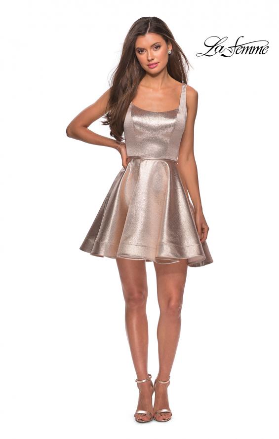 Picture of: Metallic Fit and Flare Short Homecoming Dress in Rose Gold, Style: 28181, Detail Picture 1