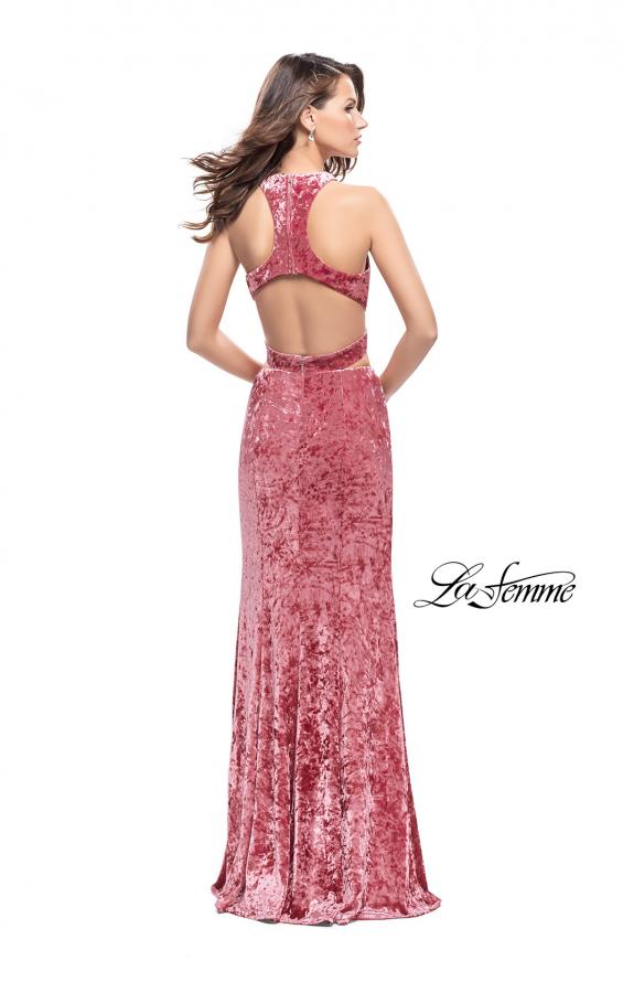 Picture of: Long Velvet Prom Dress with Crop Top and Leg Slit in Rose, Style: 25500, Detail Picture 5