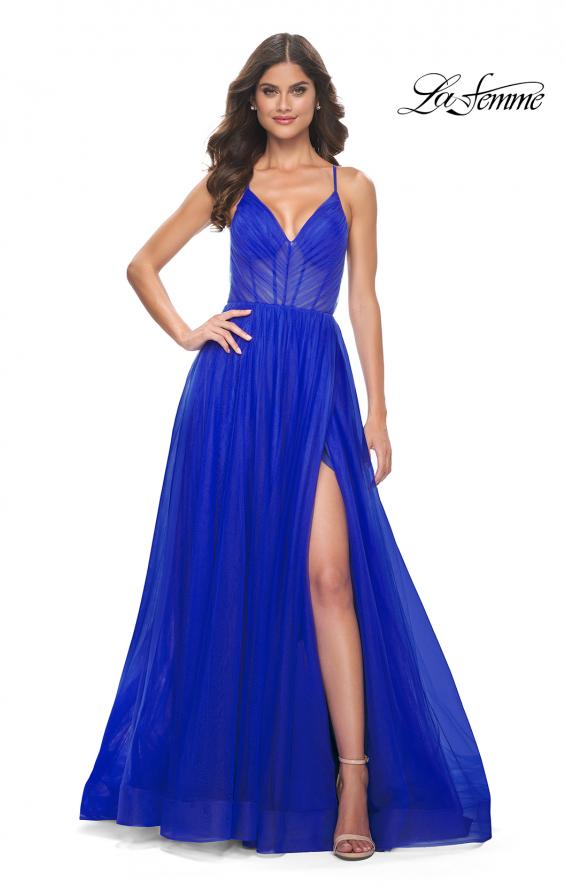 Picture of: A-Line Prom Dress with Illusion Ruched Bodice in Royal Blue, Style: 31457, Main Picture