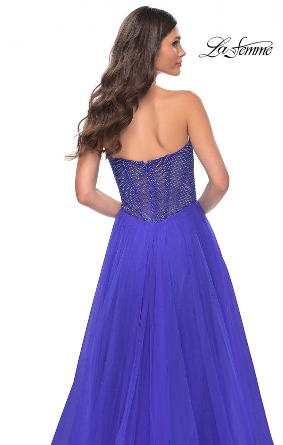 Picture of: A-Line Tulle Prom Dress with Rhinestone Fishnet Bodice in Blue, Style: 32216, Detail Picture 9