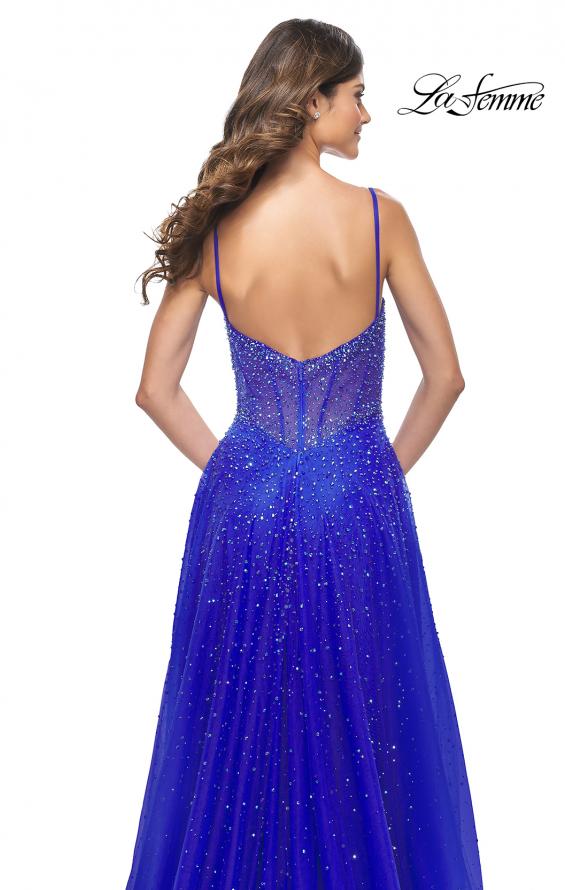 Picture of: Rhinestone A-Line Tulle Prom Dress with Illusion Bodice in Royal Blue, Style: 32146, Detail Picture 12