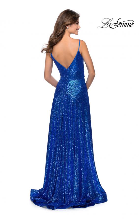 Picture of: Floor Length Sequin Dress with Faux Wrap Skirt in Royal Blue, Style: 28909, Back Picture