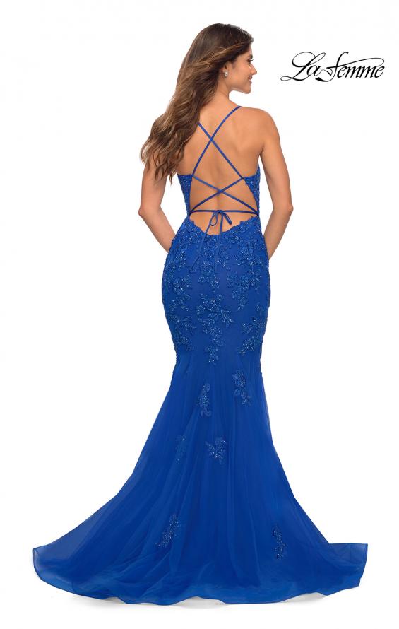 Picture of: Stunning Mermaid Tulle and Jeweled Lace Dress in Royal Blue, Back Picture