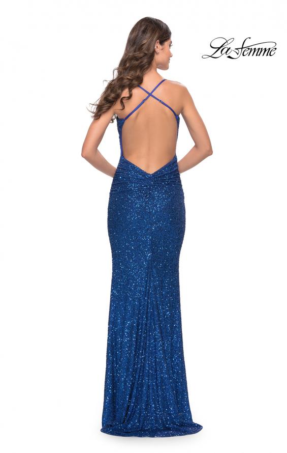 Picture of: Chic Soft Sequin Stretch Dress with Open Back in Jewel Tones in Royal Blue, Style: 31027, Back Picture
