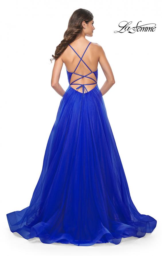 Picture of: A-Line Prom Dress with Illusion Ruched Bodice in Royal Blue, Style: 31457, Back Picture