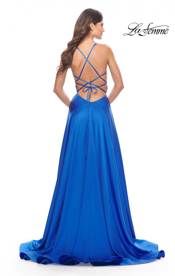Picture of: Satin Gown with Sheer Rhinestone Bodice in Royal Blue, Style: 31592, Back Picture