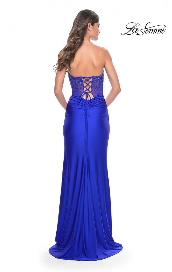 Picture of: Rhinestone Bustier Prom Dress with Ruching in Royal Blue, Style: 32012, Back Picture