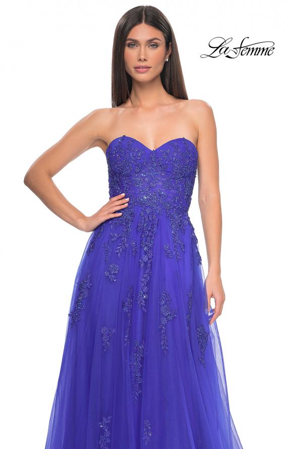 Picture of: Lace Up A-Line Dress with Ruched Bodice and Sweetheart Top in Royal Blue, Style: 32084, Detail Picture 20