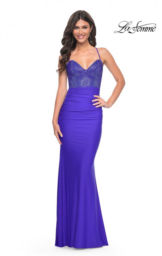 Picture of: Prom Dress with Fitted Bustier Rhinestone Top in Blue, Style: 32260, Detail Picture 1