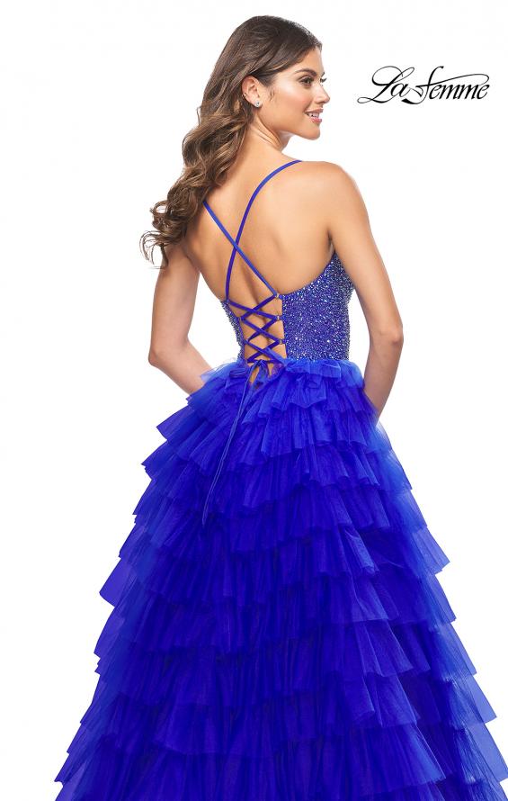 Picture of: Tiered Ruffle Tulle Prom Dress with Rhinestone Embellished Bodice in Royal Blue, Style: 32002, Detail Picture 2