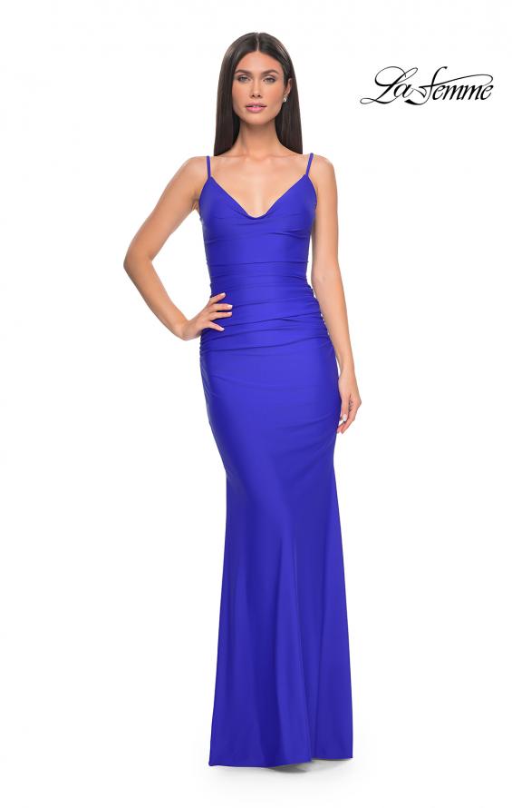 Picture of: Illusion Back with Boning Detail on Jersey Prom Dress in Royal Blue, Style: 32153, Detail Picture 3