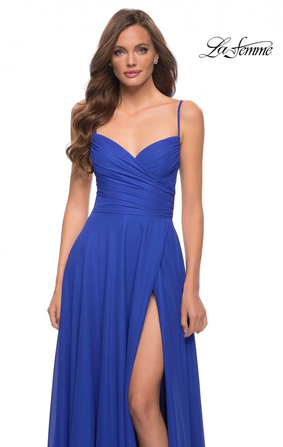 Picture of: Metallic Crepe Chiffon Gown with Ruching and Full Skirt in Royal Blue, Style 29775, Detail Picture 4