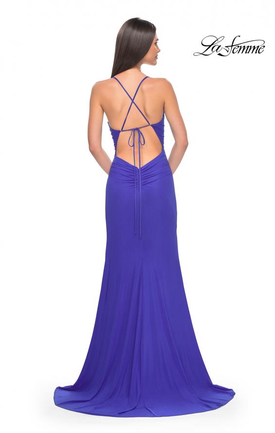 Picture of: Net Jersey Ruched Prom Dress with Illusion Bodice in Royal Blue, Style: 31151, Detail Picture 4