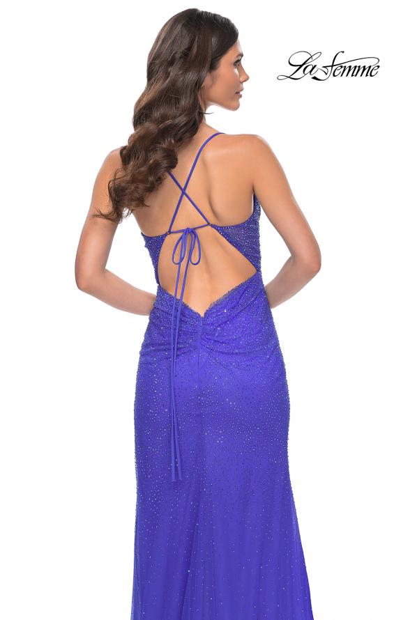 Picture of: Rhinestone Embellished Fitted Dress with Illusion Bustier Top in Blue, Style: 31701, Detail Picture 5