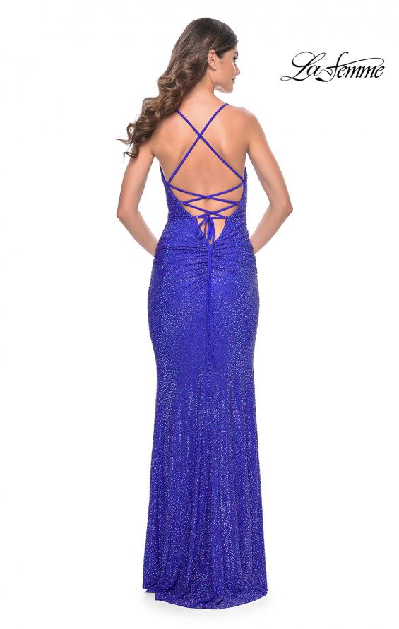 Picture of: Rhinestone Embellished Ruched Prom Dress with Draped Neckline in Royal Blue, Style: 32327, Detail Picture 6