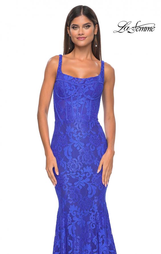 Picture of: Mermaid Stretch Lace Gown with Corset Top in Royal Blue, Style: 32420, Detail Picture 6