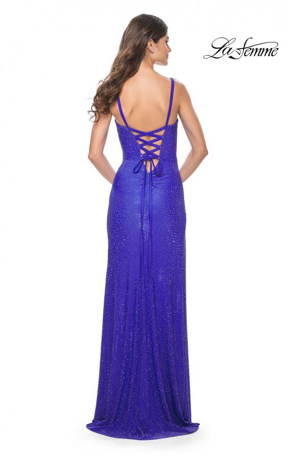 Picture of: Rhinestone Embellished Jersey Gown with Square Neckline in Royal Blue, Style: 32058, Detail Picture 7