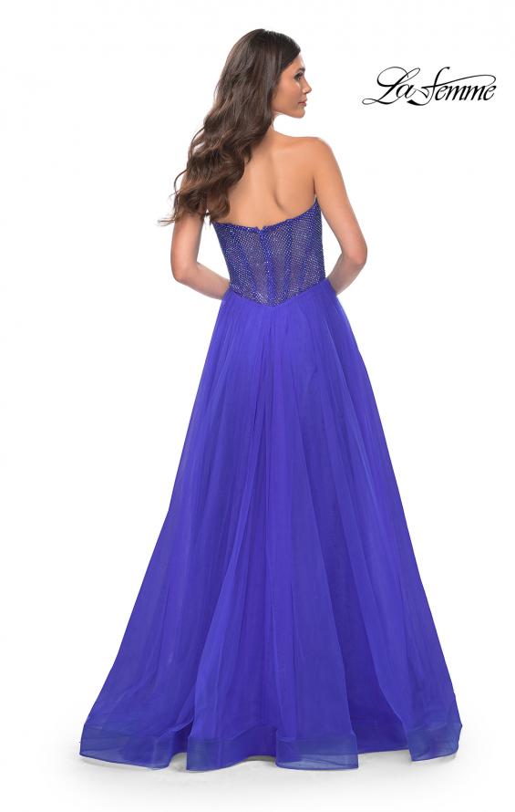 Picture of: A-Line Tulle Prom Dress with Rhinestone Fishnet Bodice in Blue, Style: 32216, Detail Picture 7