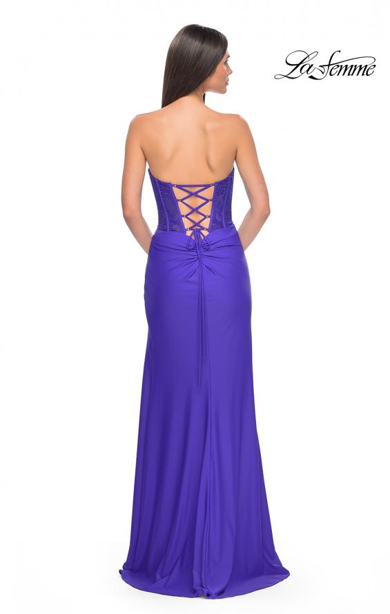 Picture of: Lace Bustier Strapless Dress with Ruched Jersey Skirt in Royal Blue, Style: 32234, Detail Picture 7