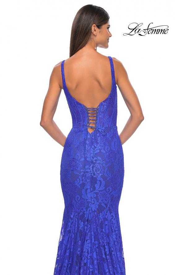 Picture of: Mermaid Stretch Lace Gown with Corset Top in Royal Blue, Style: 32420, Detail Picture 7