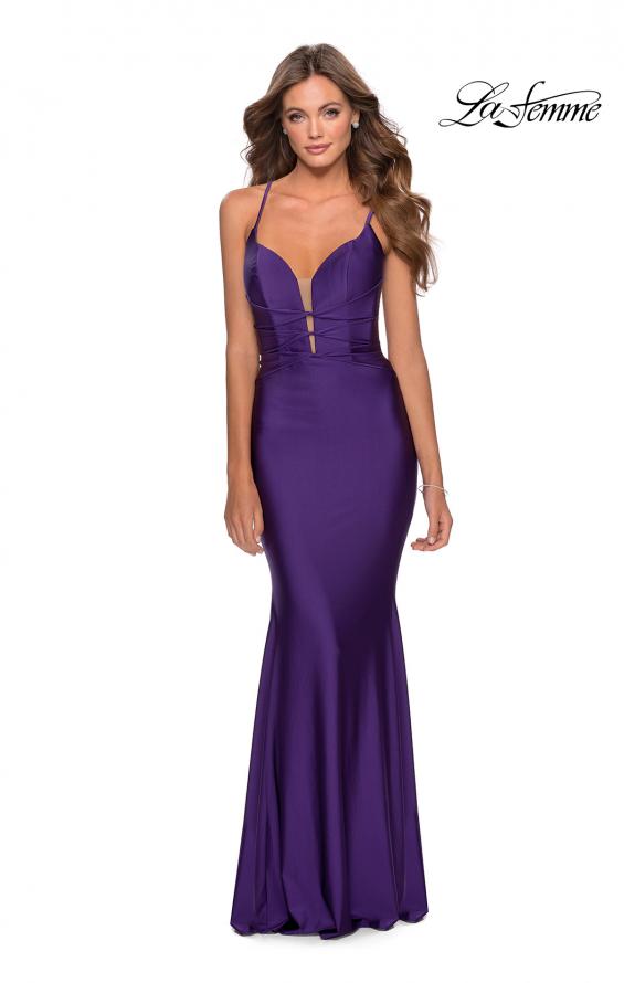 Picture of: Long Prom Dress with Knotted Detail and Lace Up Back in Royal Purple, Style: 28574, Detail Picture 3
