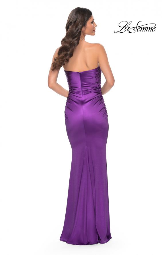 Picture of: Strapless Stretch Satin Dress with Ruching in Purple, Style: 32300, Detail Picture 4