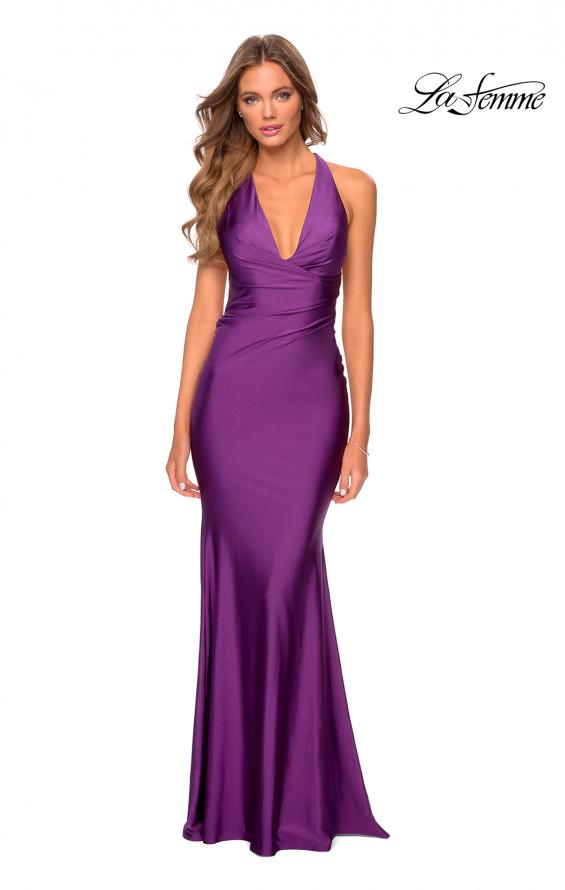 Picture of: Jersey Prom Dress with Deep Dramatic Neckline in Royal Purple, Style: 28579, Detail Picture 6