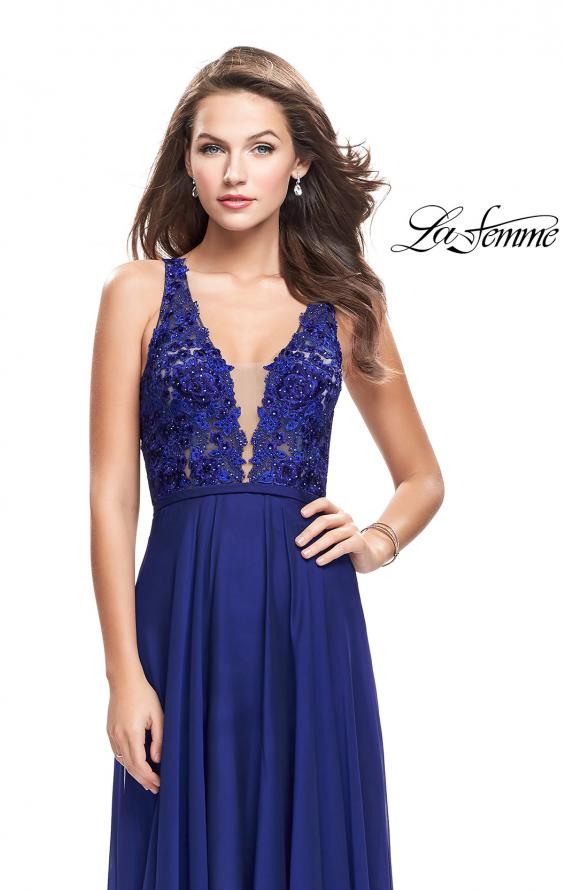 Picture of: A-line Prom Gown with Chiffon Skirt and Lace in Royal Blue, Style: 26061, Main Picture