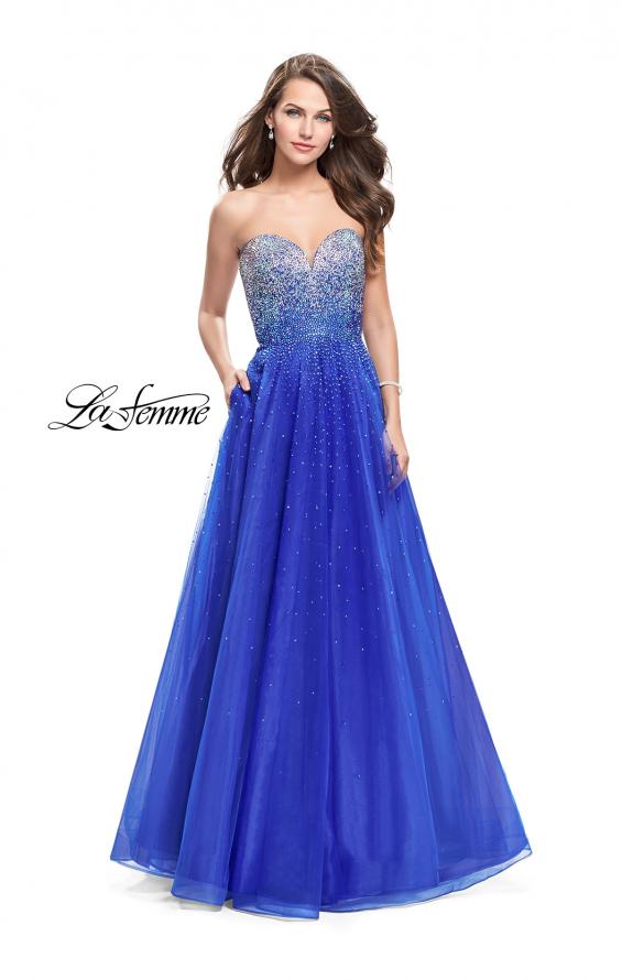 Picture of: Long Strapless Ball Gown with Metallic Ombre Rhinestones in Royal Blue, Style: 26264, Main Picture