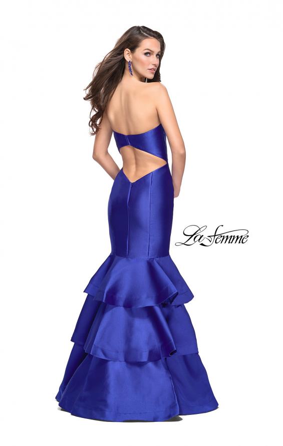 Picture of: Long Mikado Mermaid Gown with Tiered Ruffle Skirt in Royal Blue, Style: 25432, Back Picture