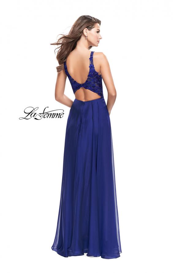Picture of: A-line Prom Gown with Chiffon Skirt and Lace in Royal Blue, Style: 26061, Back Picture