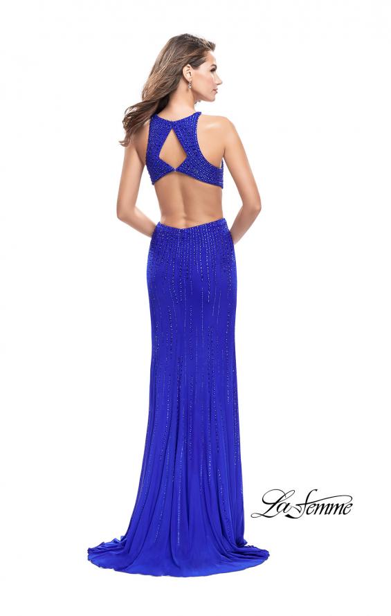 Picture of: Metallic Beaded Long Prom Dress with High Neck in Royal Blue, Style: 26182, Back Picture