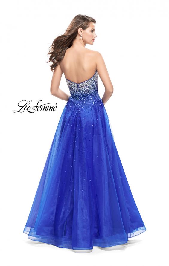 Picture of: Long Strapless Ball Gown with Metallic Ombre Rhinestones in Royal Blue, Style: 26264, Back Picture