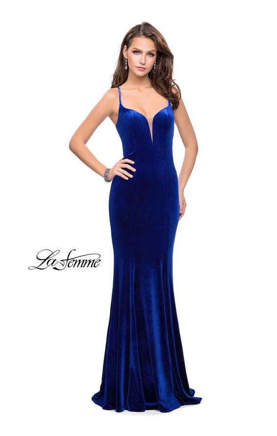 Picture of: Velvet Mermaid Style Prom Dress with Deep V Neckline in Royal Blue, Style: 25174, Detail Picture 2