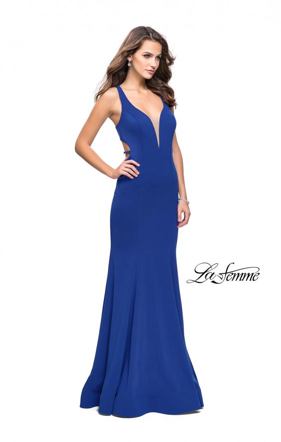 Picture of: Long Jersey Mermaid Dress with Deep V and Strappy Back in Royal Blue, Style: 25594, Detail Picture 2