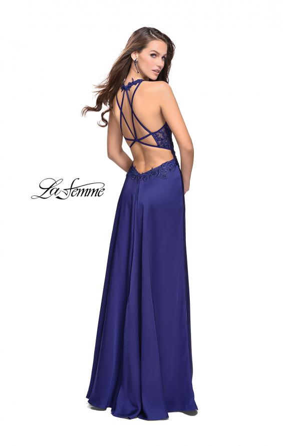 Picture of: Beaded and Embroidered Lace Prom Dress with Slit in Royal Blue, Style: 26124, Detail Picture 3