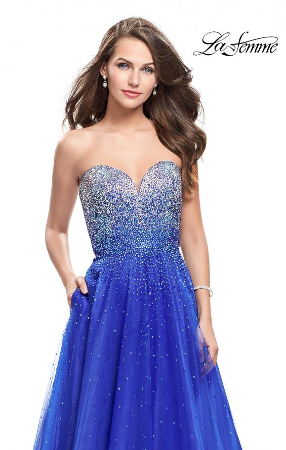 Picture of: Long Strapless Ball Gown with Metallic Ombre Rhinestones in Royal Blue, Style: 26264, Detail Picture 3