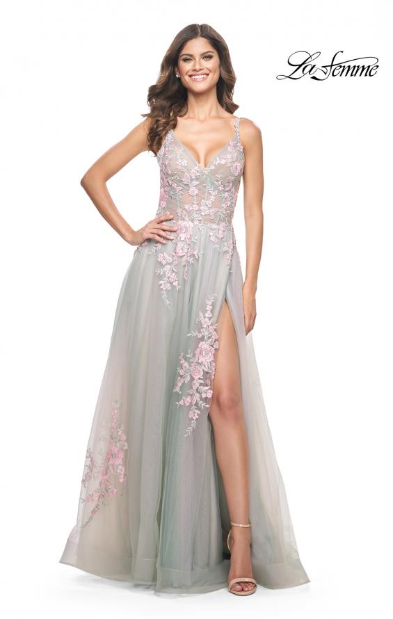 Picture of: A-Line Tulle Prom Dress with Scattered Lace Applique in Sage, Style: 31939, Detail Picture 8