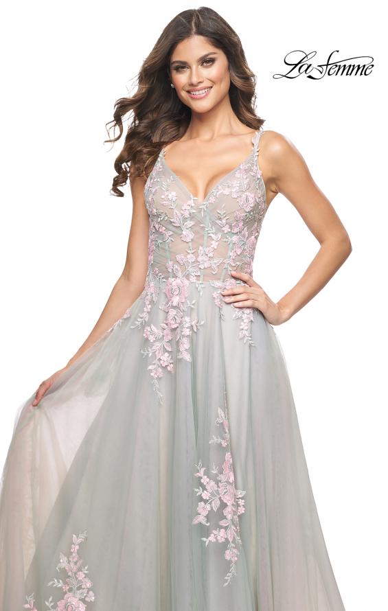 Picture of: A-Line Tulle Prom Dress with Scattered Lace Applique in Sage, Style: 31939, Detail Picture 10