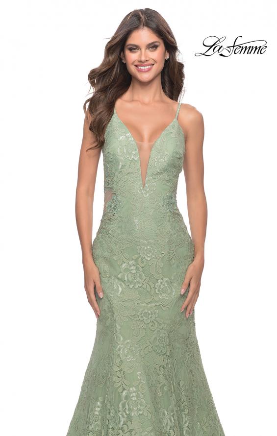 Picture of: Long Mermaid Lace Dress with Back Rhinestone Detail in Sage, Style: 31512, Detail Picture 14