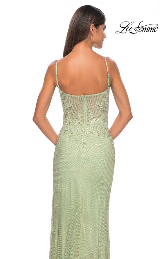 Picture of: Gorgeous Rhinestone Fishnet Gown with Lace Embellishments in Sage, Style: 32292, Detail Picture 16