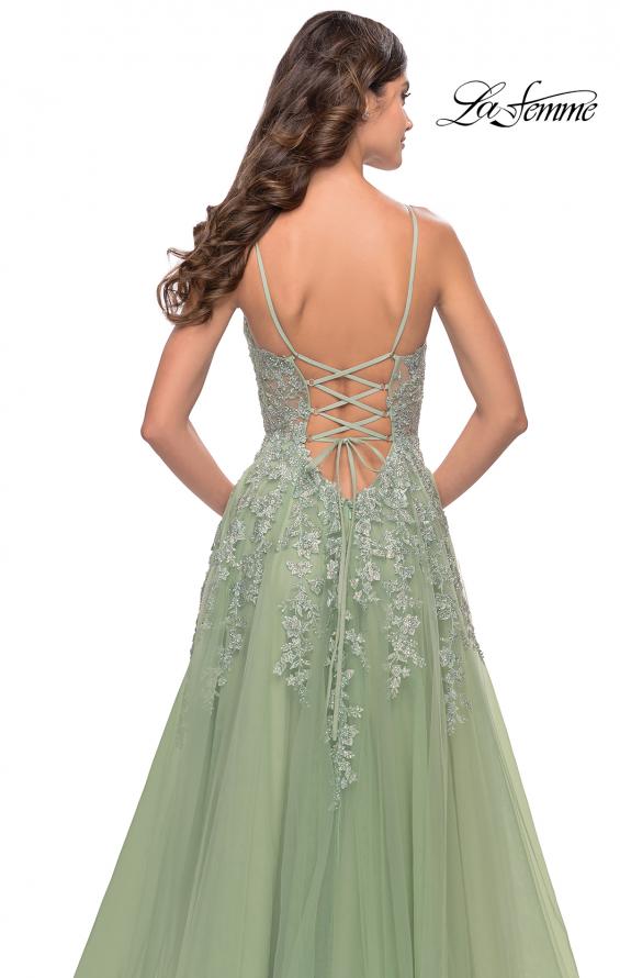 Picture of: Tulle A-Line Gown with Pretty Lace Applique Details in Sage, Style: 31393, Detail Picture 5