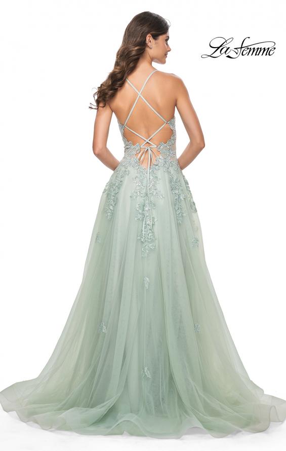 Picture of: A-Line Tulle Dress with Rhinestone Embellished Lace Applique in Light Colors in Sage, Style: 32438, Detail Picture 5
