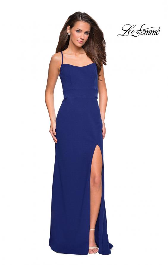 Picture of: Long Jersey Dress with Slit and Strappy Back in Sapphire Blue, Style: 26940, Detail Picture 5