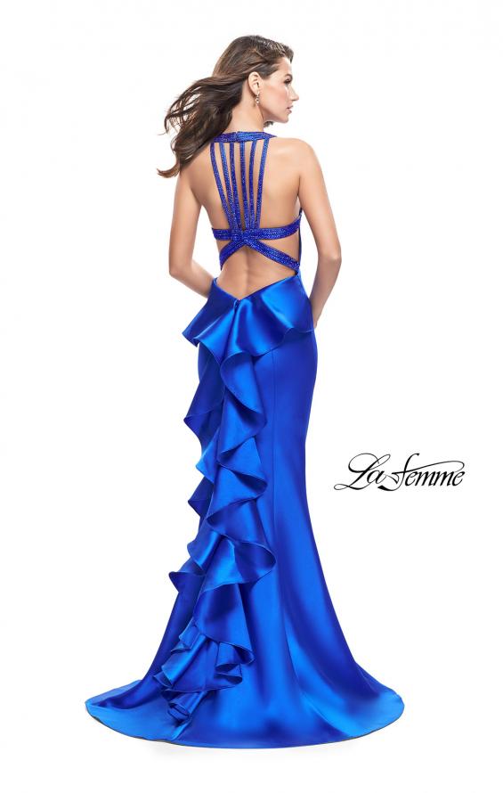 Picture of: Mikado Mermaid Dress with Embellished High Neckline in Sapphire Blue, Style: 25838, Back Picture