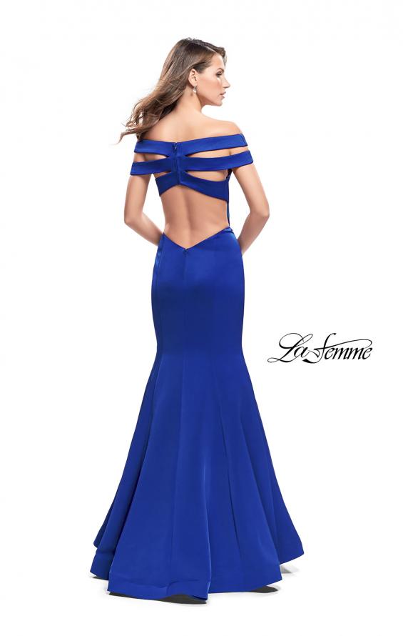Picture of: Satin Off the Shoulder Mermaid Prom Dress with V Neck in Sapphire Blue, Style: 25903, Back Picture