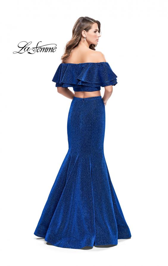 Picture of: Long Sparkling Off the Shoulder Jersey Prom Dress in Sapphire Blue, Style: 26324, Back Picture