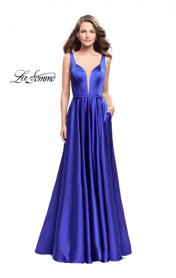 Picture of: Satin A line Prom Dress with Deep V Back in Sapphire Blue, Style: 25455, Detail Picture 1